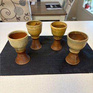 Set of Four Vintage Handmade Stoneware Studio Art Pottery Goblets